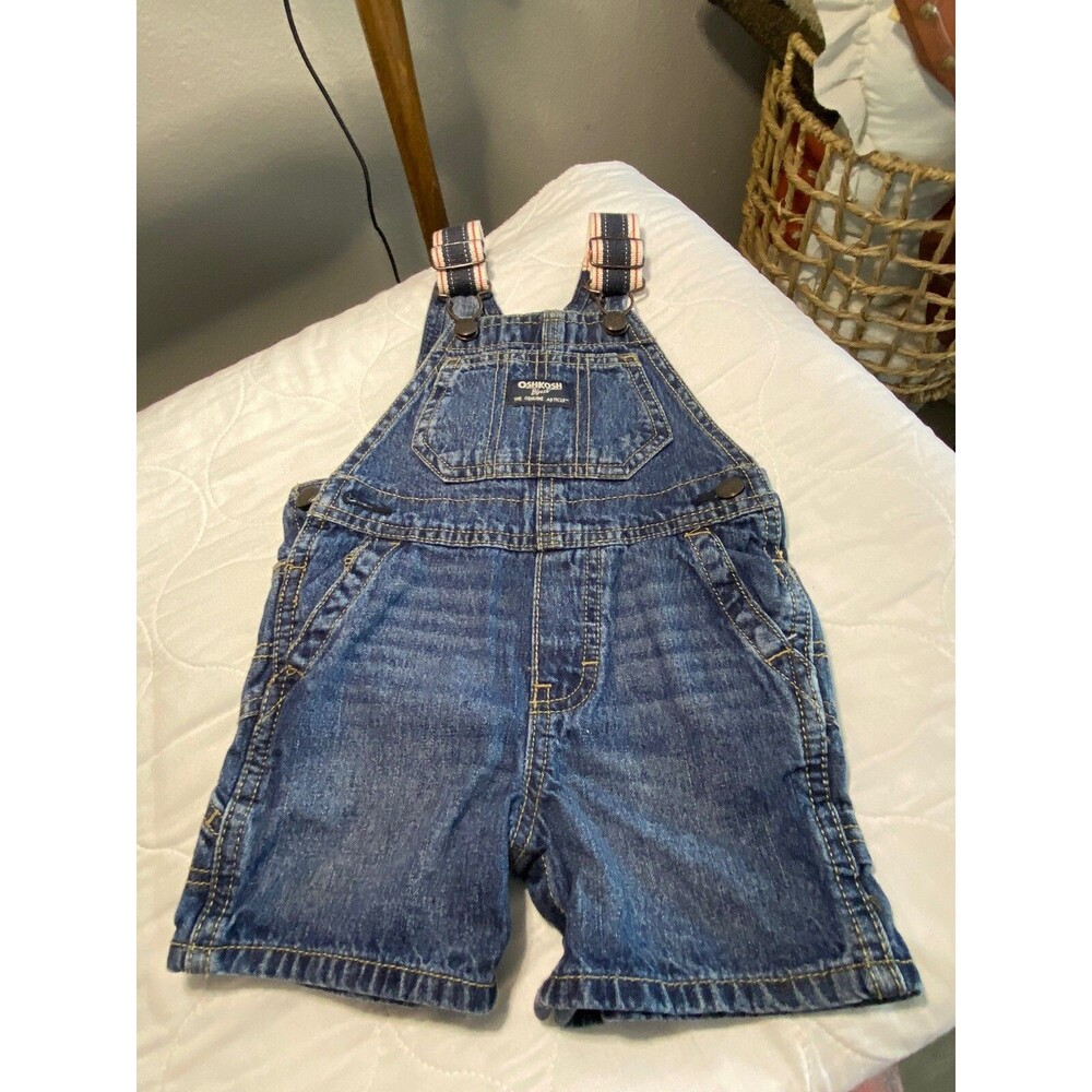 OshKosh B'Gosh Overalls Boys 12 Mos Vestbak Denim USA Blue Cotton Casual Vintage